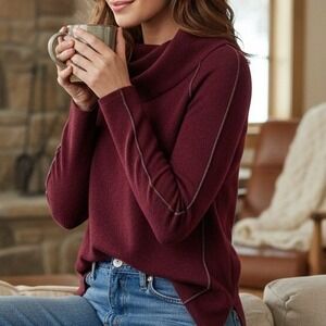 OST Scandanavian XS $68 Burgundy Gray Cowl Neck Long Sleeve Two Side Slits Top